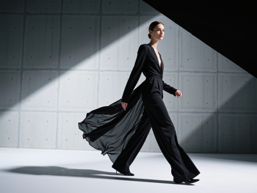 时尚摄影大片，女性模特穿着优雅连衣裙，室内摄影棚，专业灯光效果