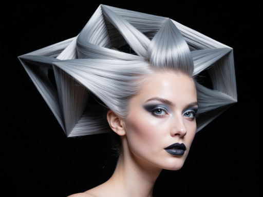 前卫时尚造型，模特穿着大胆设计服装，现代艺术背景，创意构图