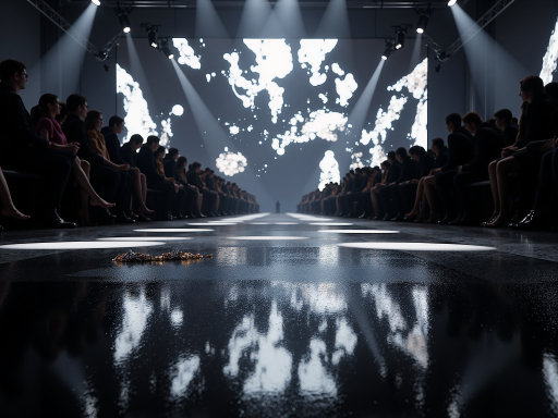 高端时尚秀场，模特走秀场景，华丽舞台布置，专业灯光