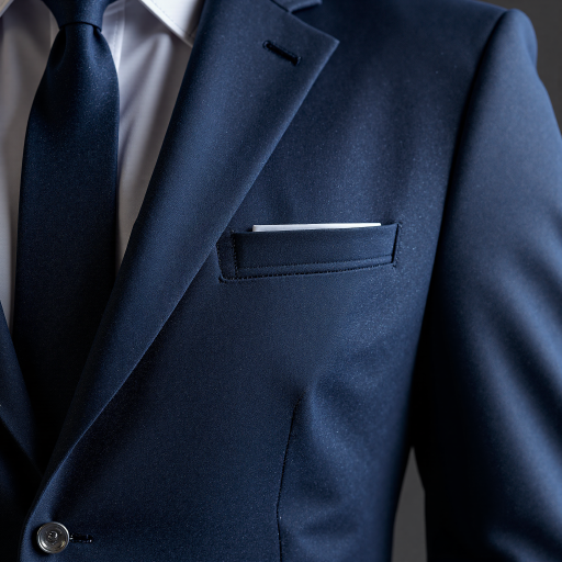 四十岁左右男性设计师头像，穿深蓝色西装，专业摄影，浅灰色背景